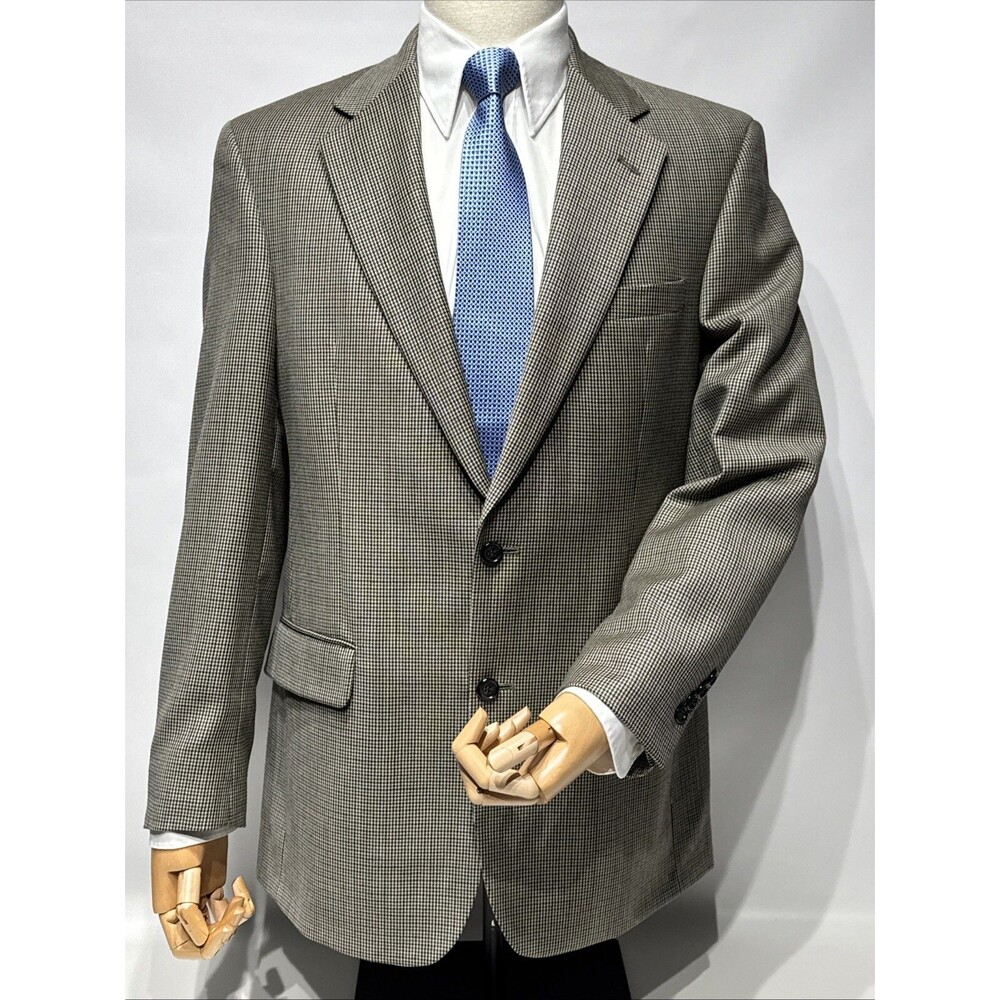Brooks Brothers 100% Wool Blazer Gray Brown Micro Houndstooth Men's Size 39R